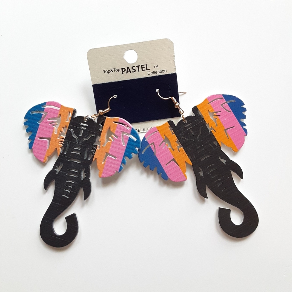 Pastel Collection Elephant Wooden Earrings